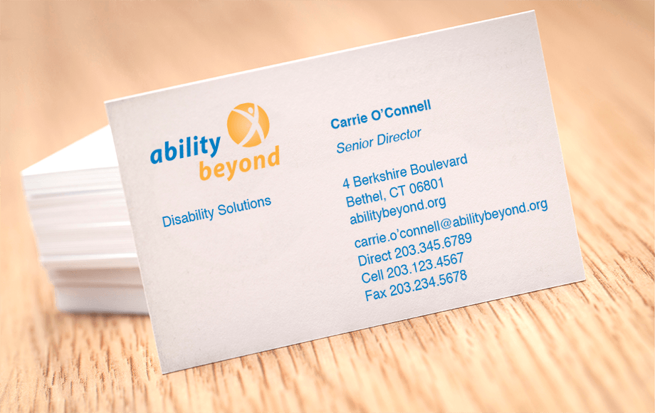 The AB staff business cards received the same upgrade in branding strategy to promote their solution-oriented mission.