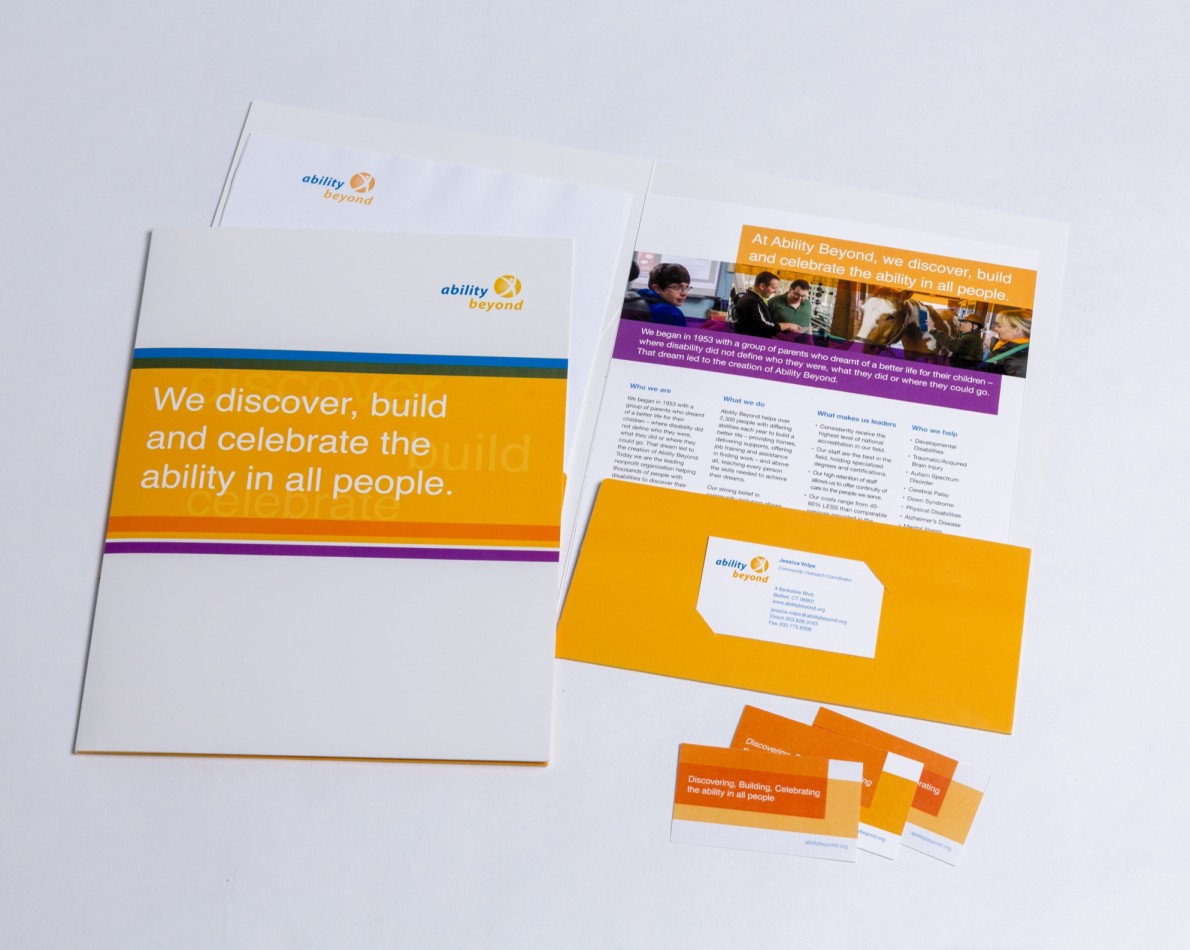 Professional stationary is necessary at an organization that focuses on community engagement – a plain folder or business card is not nearly as effective or memorable as branded items featuring a distinct color palette and imagery.