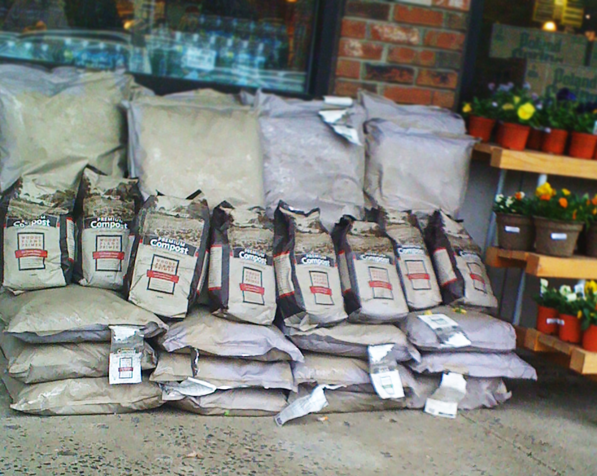 The small Stone Barns store creates a home-grown atmosphere – here you can see their compost mixture ready for purchase.