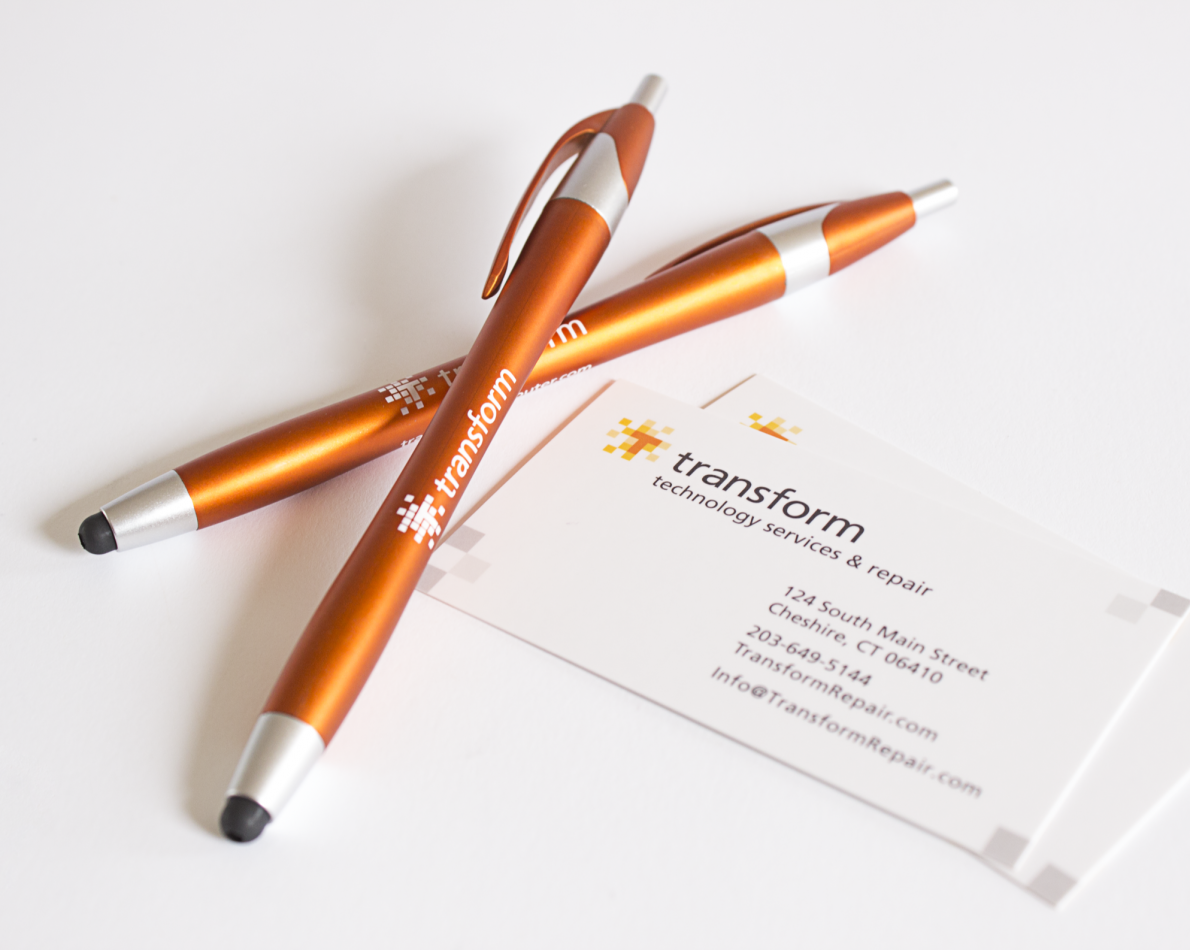 A logo that works on the side of a pen and on a business card.