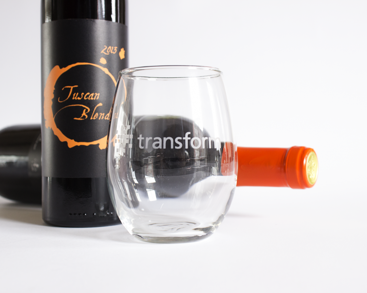 We designed custom labels for gift-wine and custom wine glasses.