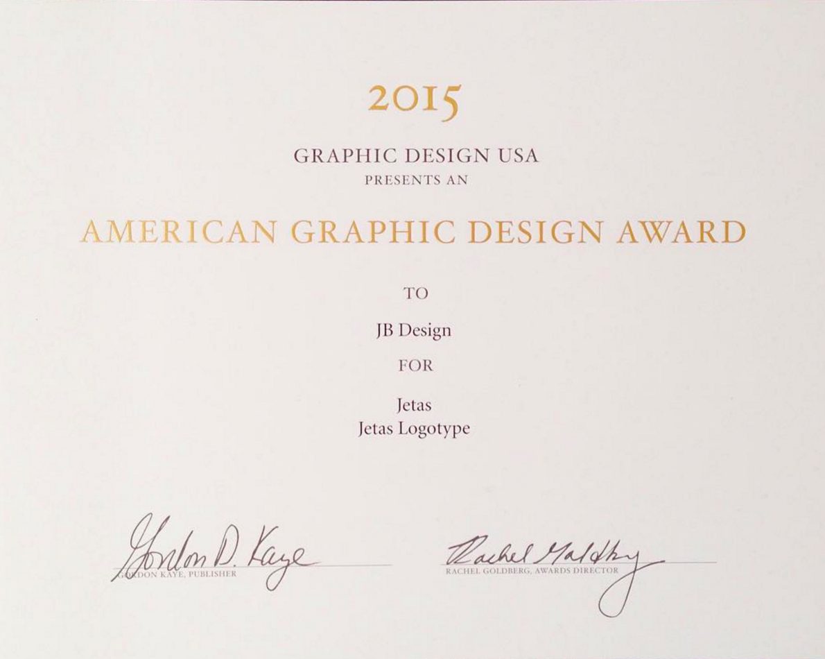 Jetas won the American Graphic Design Award from Graphic Design USA.