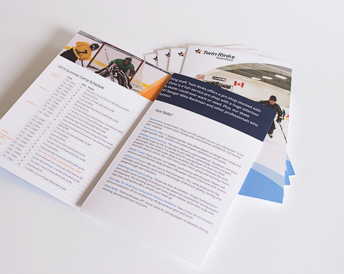 One of many program-specific brochures we designed for Stamford Twin Rinks.
